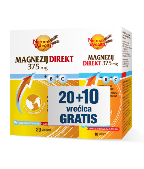 Magnezij Direkt 375 mg +B+C 20+10 vrećica GRATIS